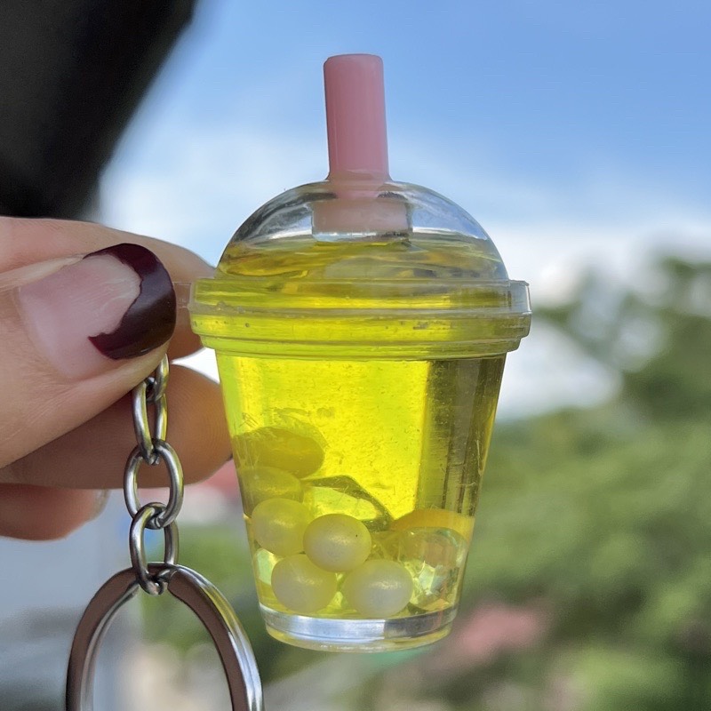 Móc chìa khóa hình ly trà sữa trân châu