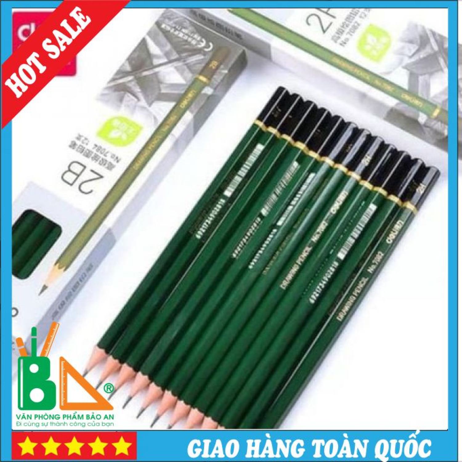 ( Combo 5 ) Bút Chì Gỗ Deli 2B .No 7084 .Bút chì thuộc dòng bút cao cấp DELI cho nét vẽ sắc nét, viết trơn êm, nét viết ra đều.