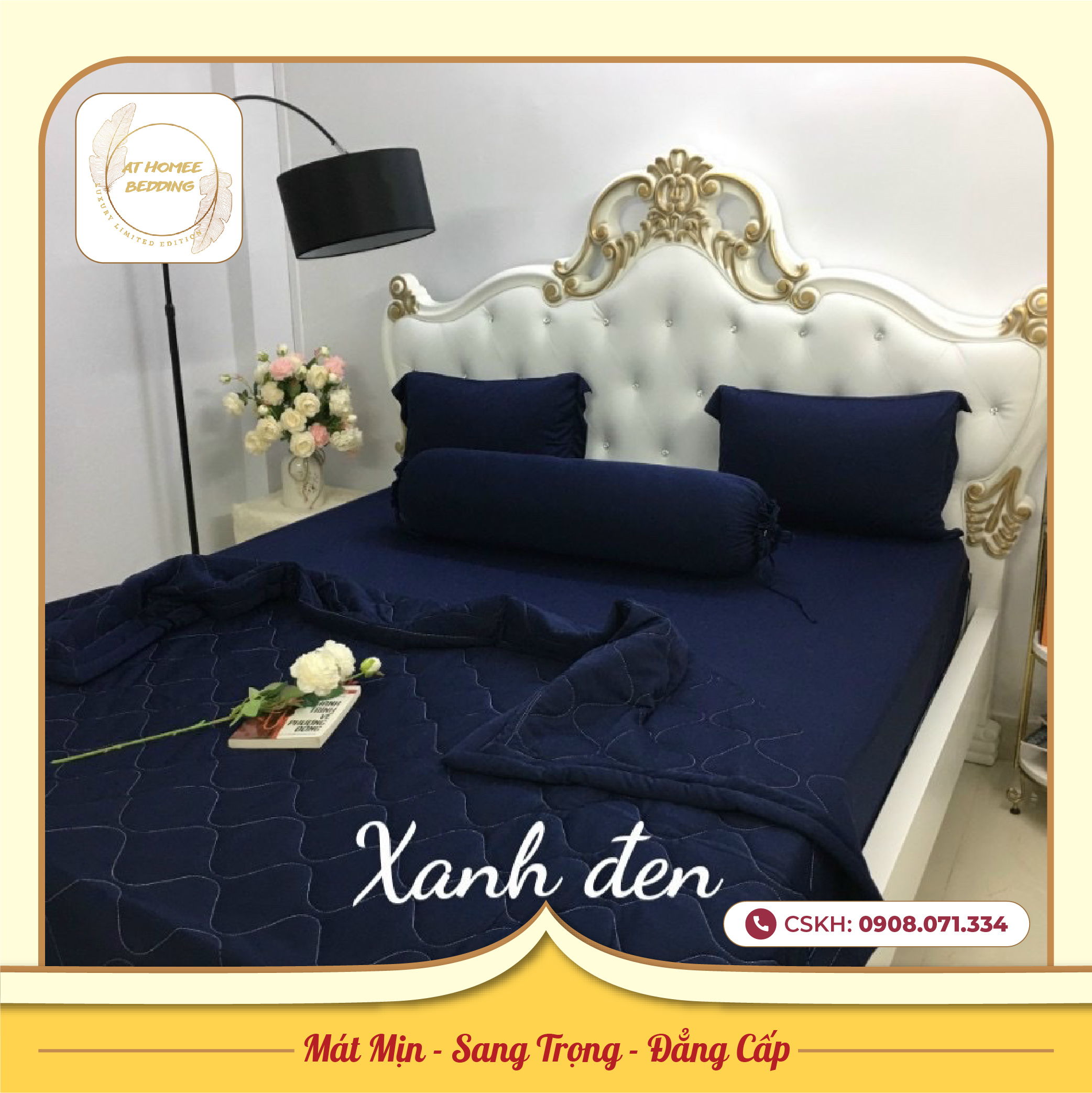 Ga Lẻ Thun Lạnh - Drap Giường Bo chun Mát Lạnh Lan Pham Bedding - Màu Xanh Đen