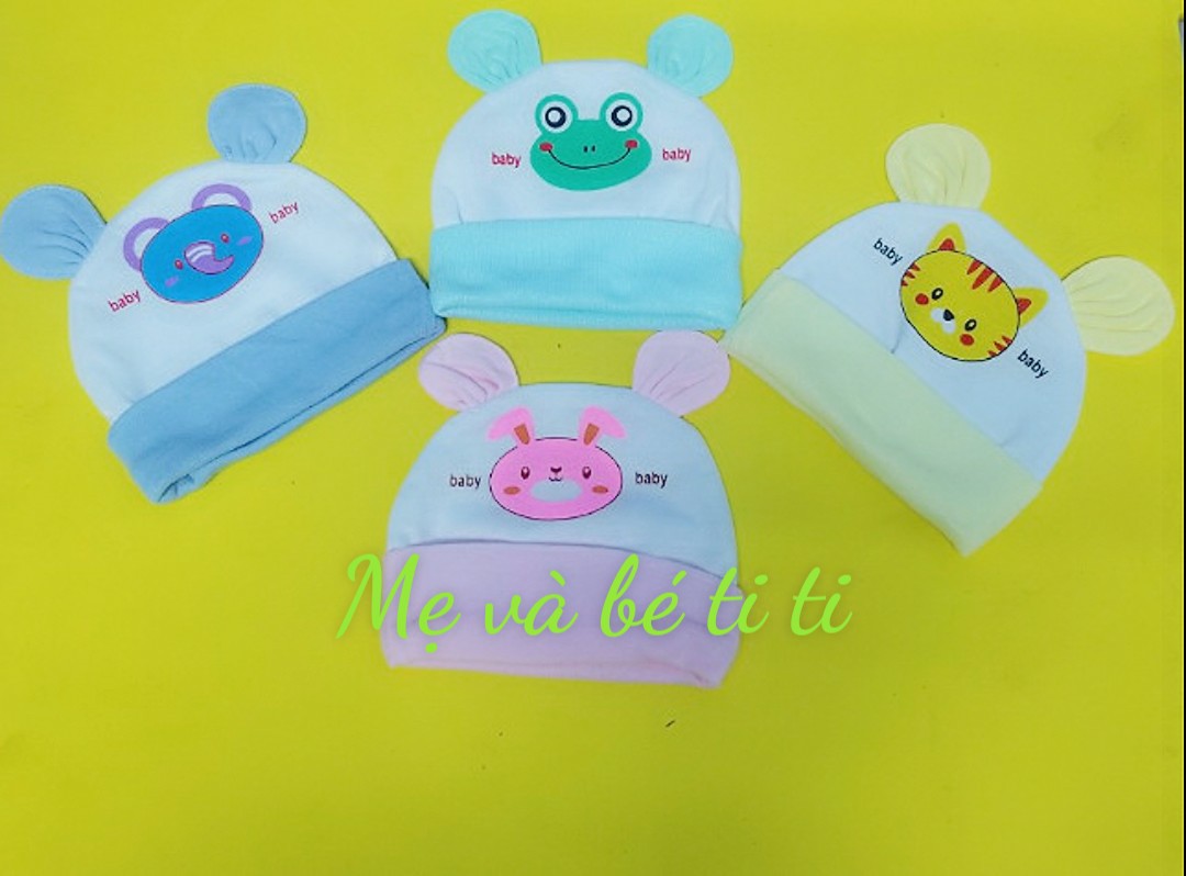 Nón sơ sinh chất cotton thoáng mát màu trắng (1 cái)