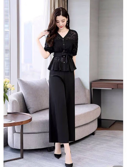 [HCM]SET QUẦN ỐNG SUÔNG ÁO REN THÊU