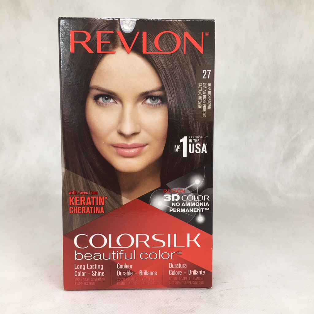 Dyed silver covering Revlon number 27-deep Brown