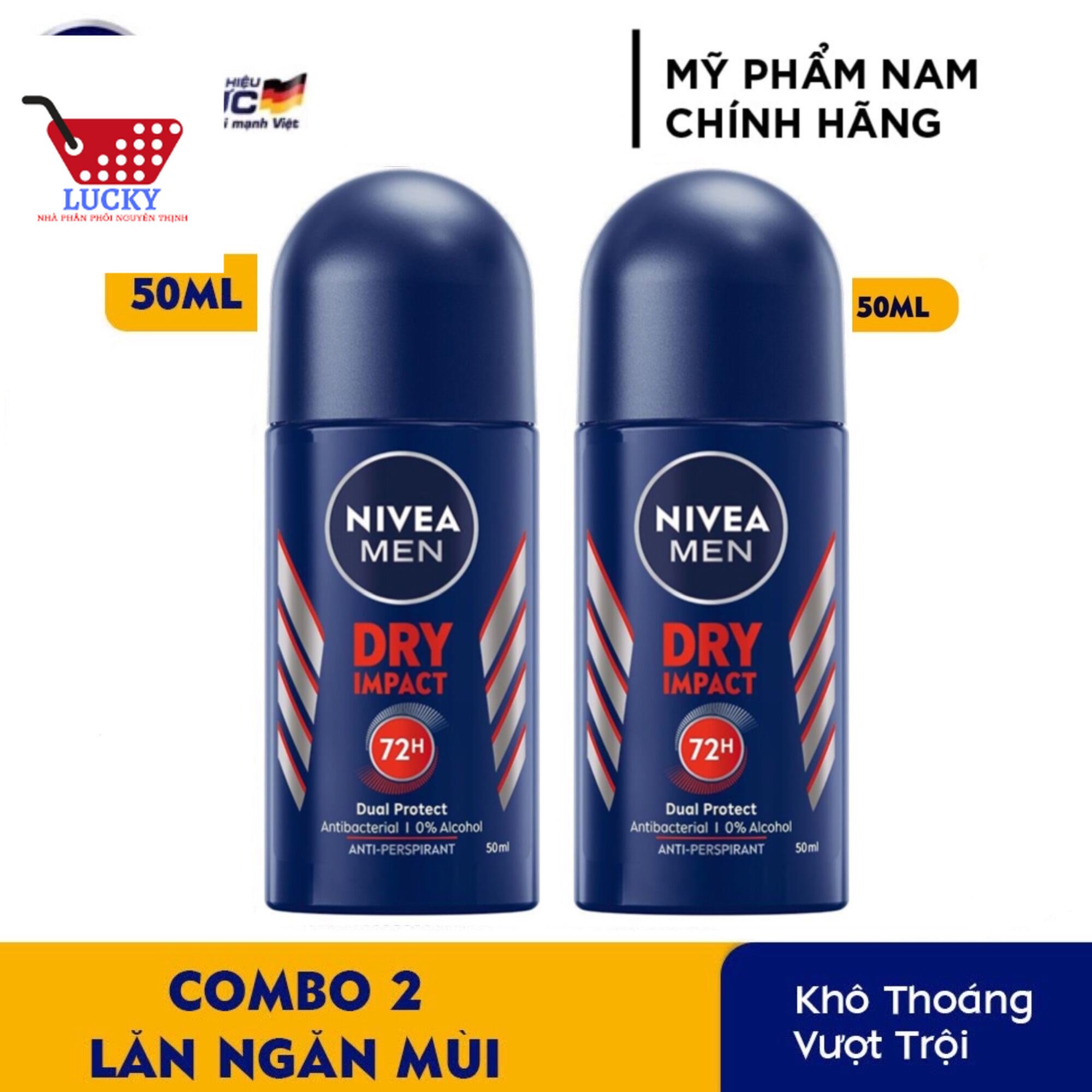Combo 2 Lăn ngăn mùi nam khô thoáng Nivea Men Dry Impact 50ml
