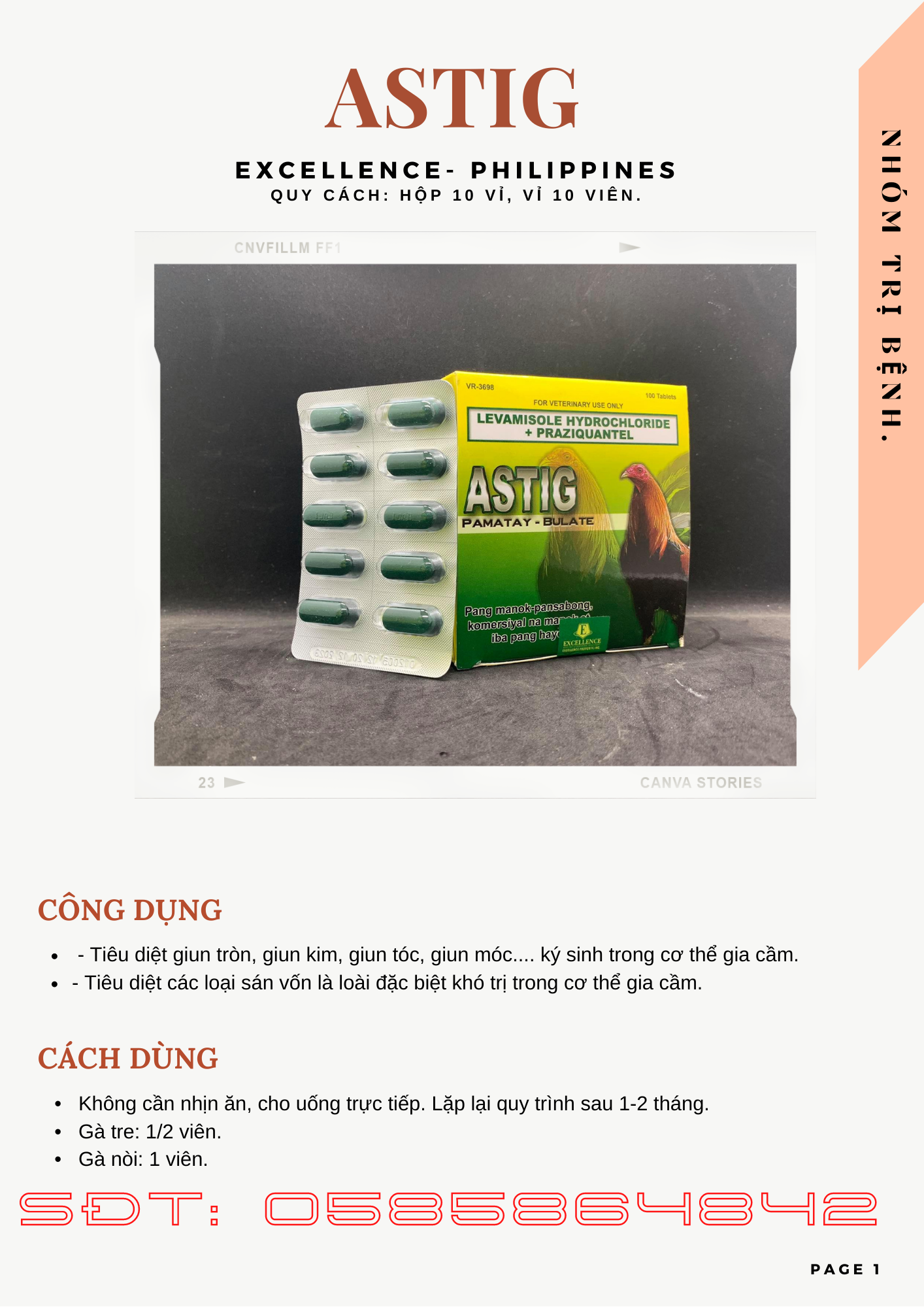ASTIG - XỔ LÃI, GIUN CHO GÀ ĐÁ 2 VỈ