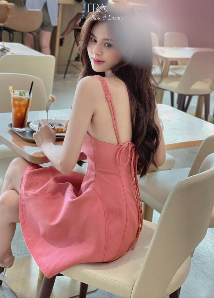 Đầm thiết kế dự tiệc dáng xòe A 2 dây đan B54