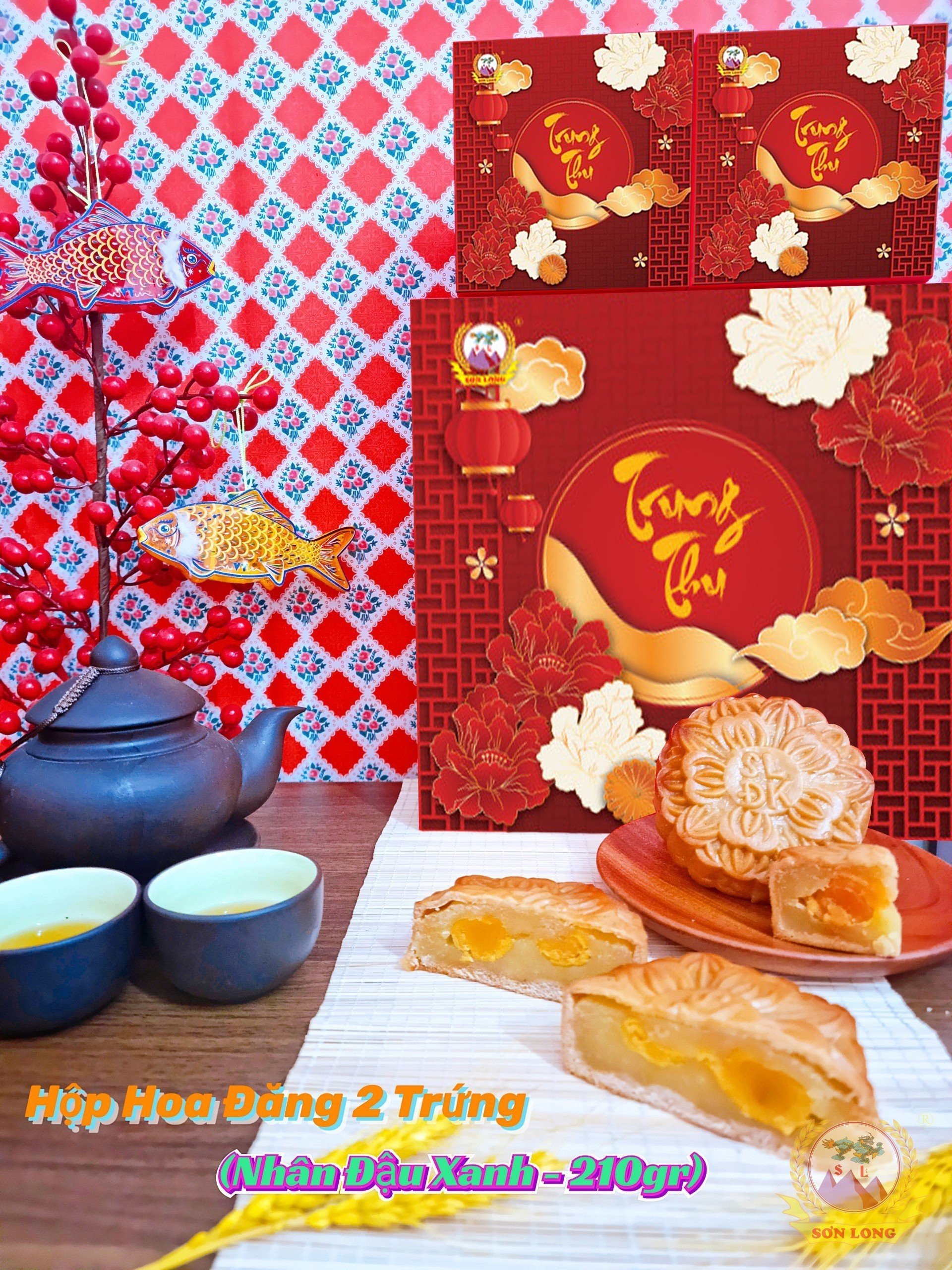 [ANVATVUMAP NHÀ LÀM 100%] Bánh Trung Thu Hộp HOA ĐĂNG 2 Trứng