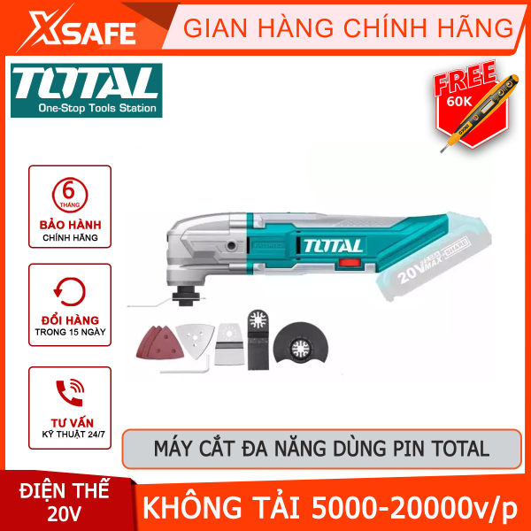 Máy cắt đa năng dùng pin Total TMLI2001 máy cắt cầm tay đa năng có Tốc độ không tải: 5000-20000v/p sử dụng Pin 20V chính hãng tại [XTOOLs][XSAFE]