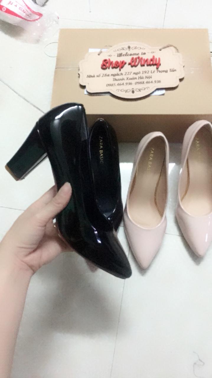 Giày gót trụ 7p da bóng siêu xinh