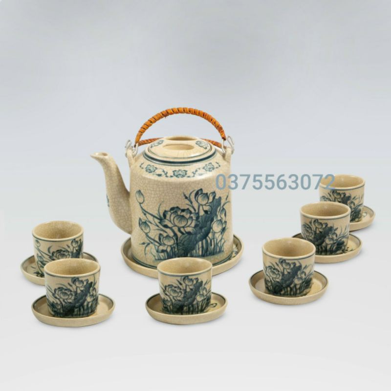 Bộ ấm tích 1,5L men rạn vẽ Bát tràng