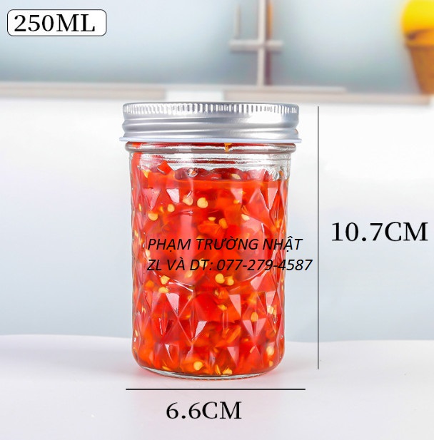 Hũ thuỷ tinh mứt jd kim cương nắp nhôm 250ml
