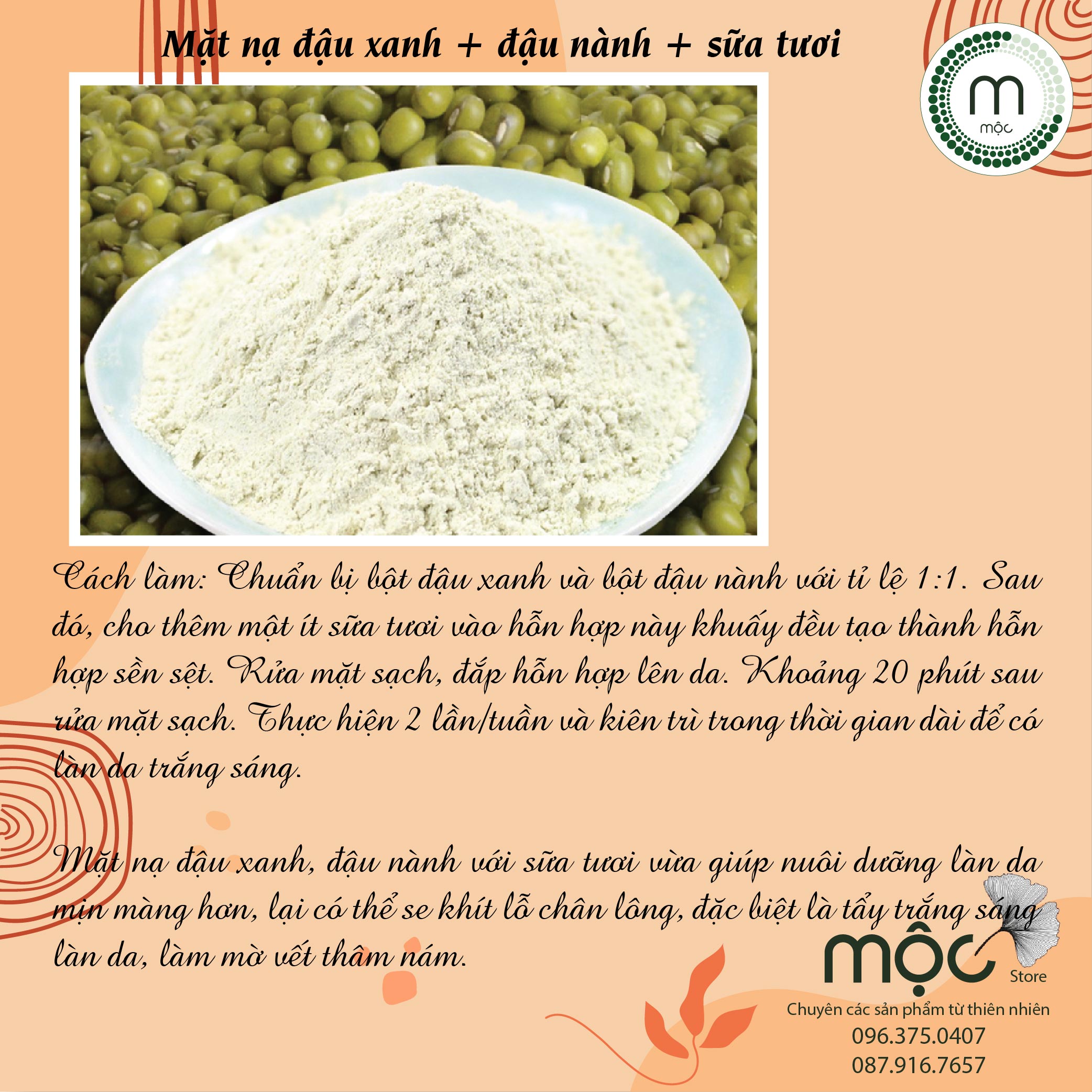 Bột đậu xanh nguyên chất đắp mặt nạ MỘC - làm mờ nám, tàn nhang, tẩy tế bào chết, giảm mụn túi dùng thử 10g, chai 100ml và 200ml handmade