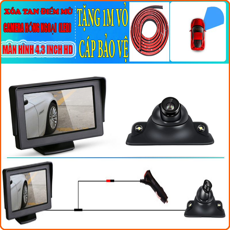 Camera cặp lề ô tô không cần khoan gương và màn hình LCD4.3 inh HD 720P,nhìn xuyên đêm hồng ngoại(LED), Camera cập lề ô tô, camera căn lề, camera căn lề, camera cạp lề-lakado