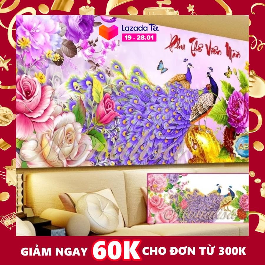Tranh Đính Đá Phu Thê Viên Mãn Y8089 150x70cm Màu sắc tươi tắn hạt đá ABC cao cấp. - Vải chart in chuẩn 100% hạt đá chất lượng cao phụ kiện đầy đủ in màu chính xác.