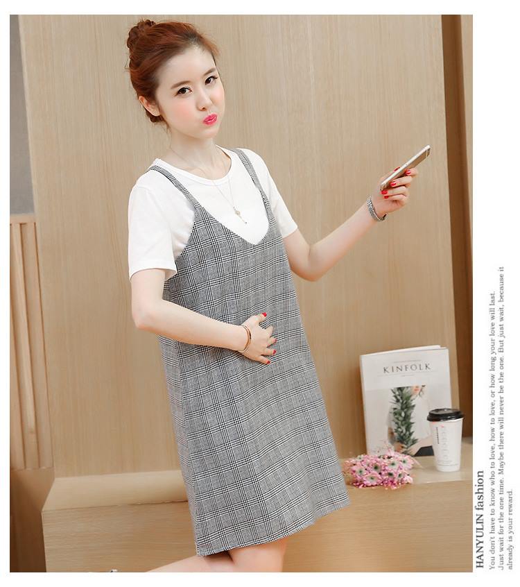 Sét Yếm Bầu Kẻ Xuông ( Kèm áo cotton trắng ) MYC_1053