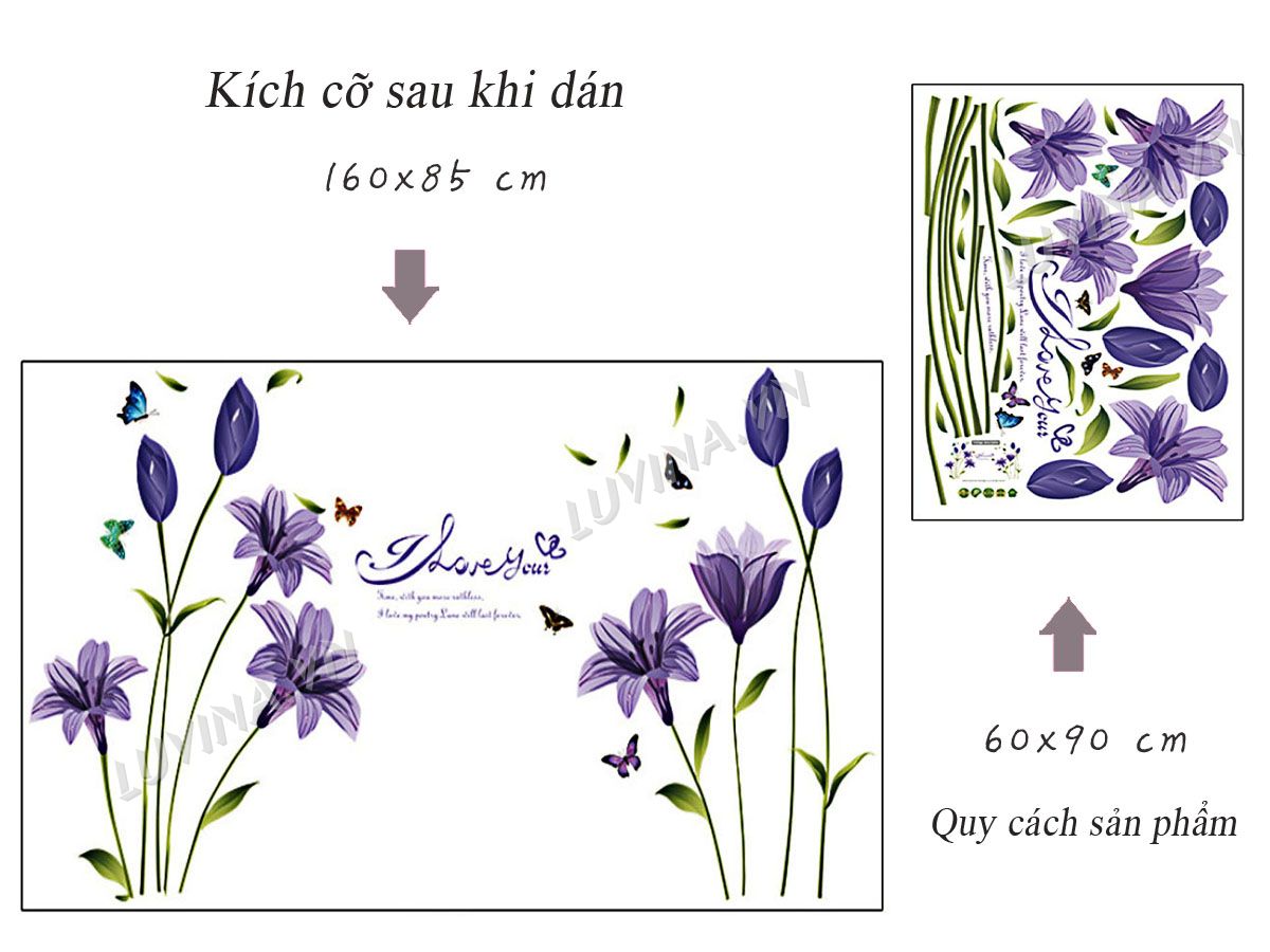 [HCM]DECAL DÁN TƯỜNG HOA ANH THẢO TÍM VÀ HỒNG