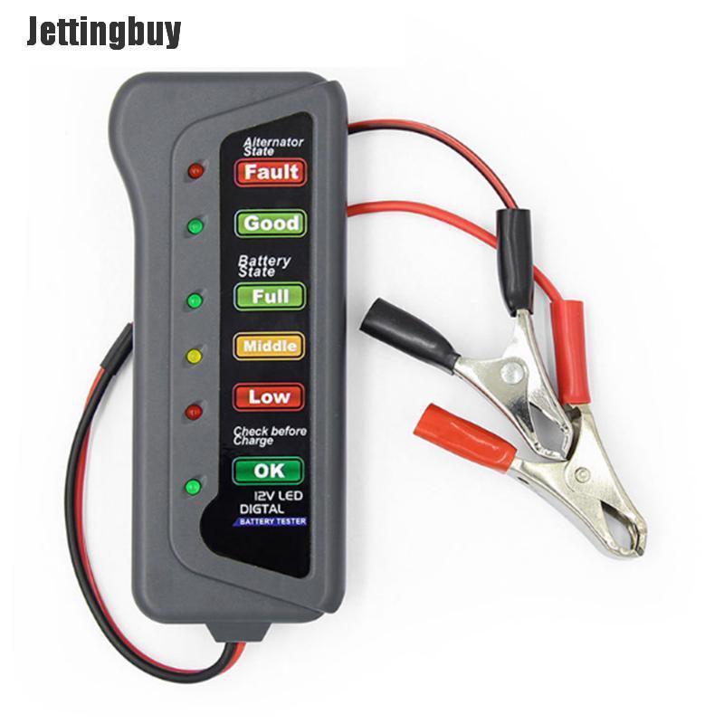 Jettingbuy 12V Car Battery Tester Digital Alternator 6 LED Lights Display Diagnostic Tool