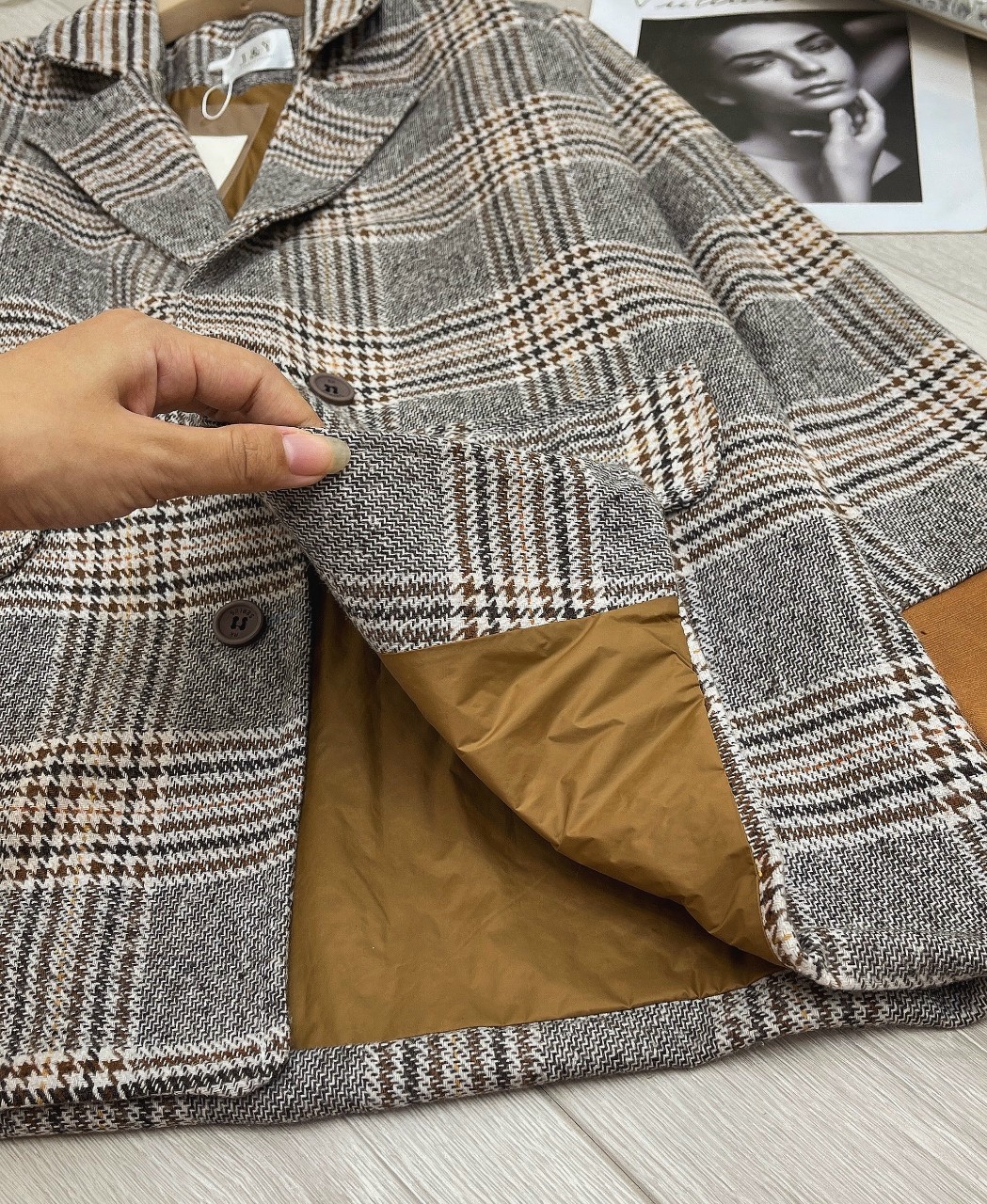 ( Giá Lẻ Sỉ Bằng Sỉ) Áo Dạ Nữ Cổ Vest Cao Cấp, Áo khoác dạ kẻ