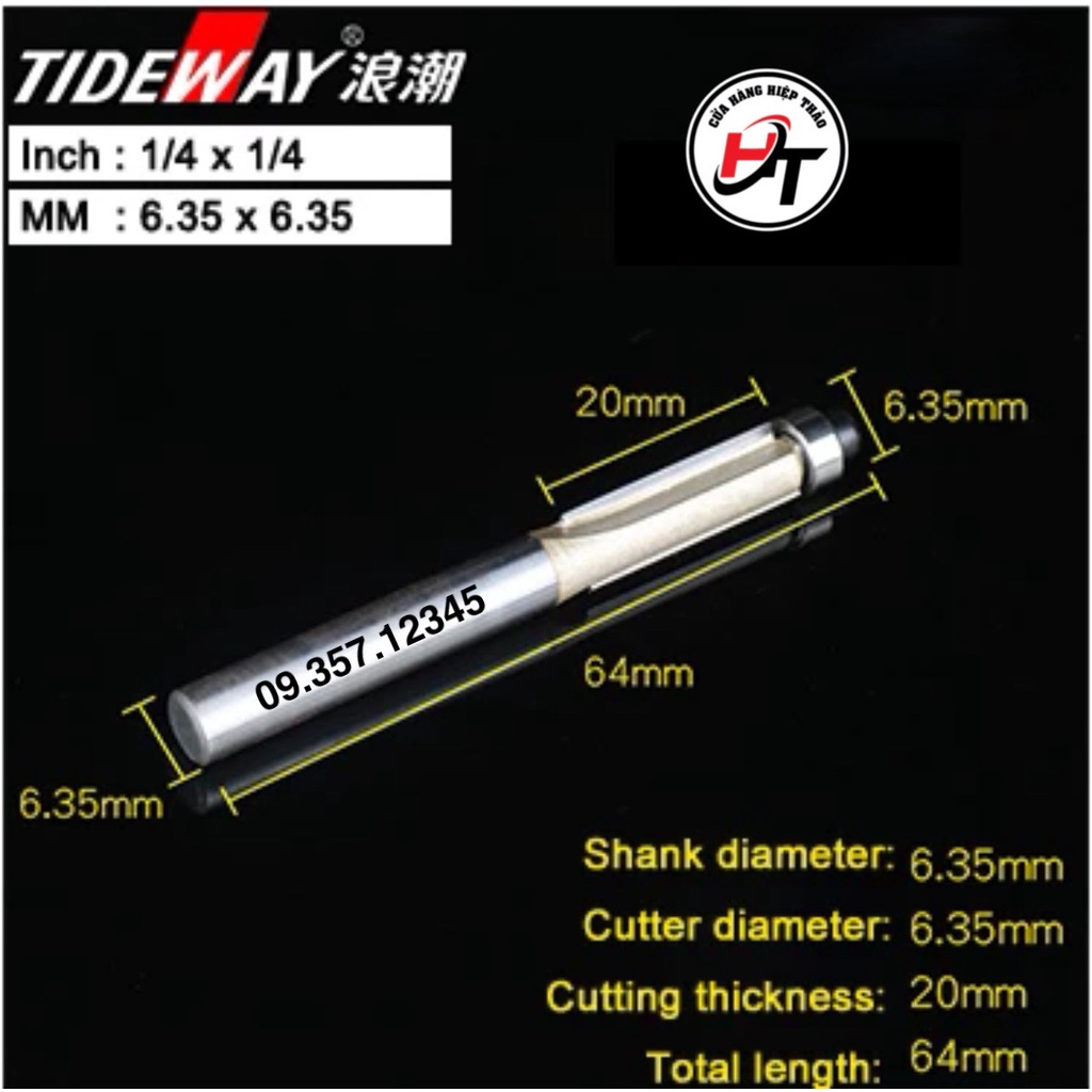 Mũi soi gỗ thẳng cnc lấy nền có bi mũi phay tideway mstcb-tw-0201