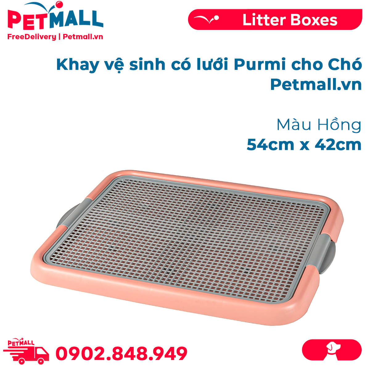 Khay vệ sinh có lưới Purmi cho chó Size 54cm x 42cm - Màu hồng Petmall
