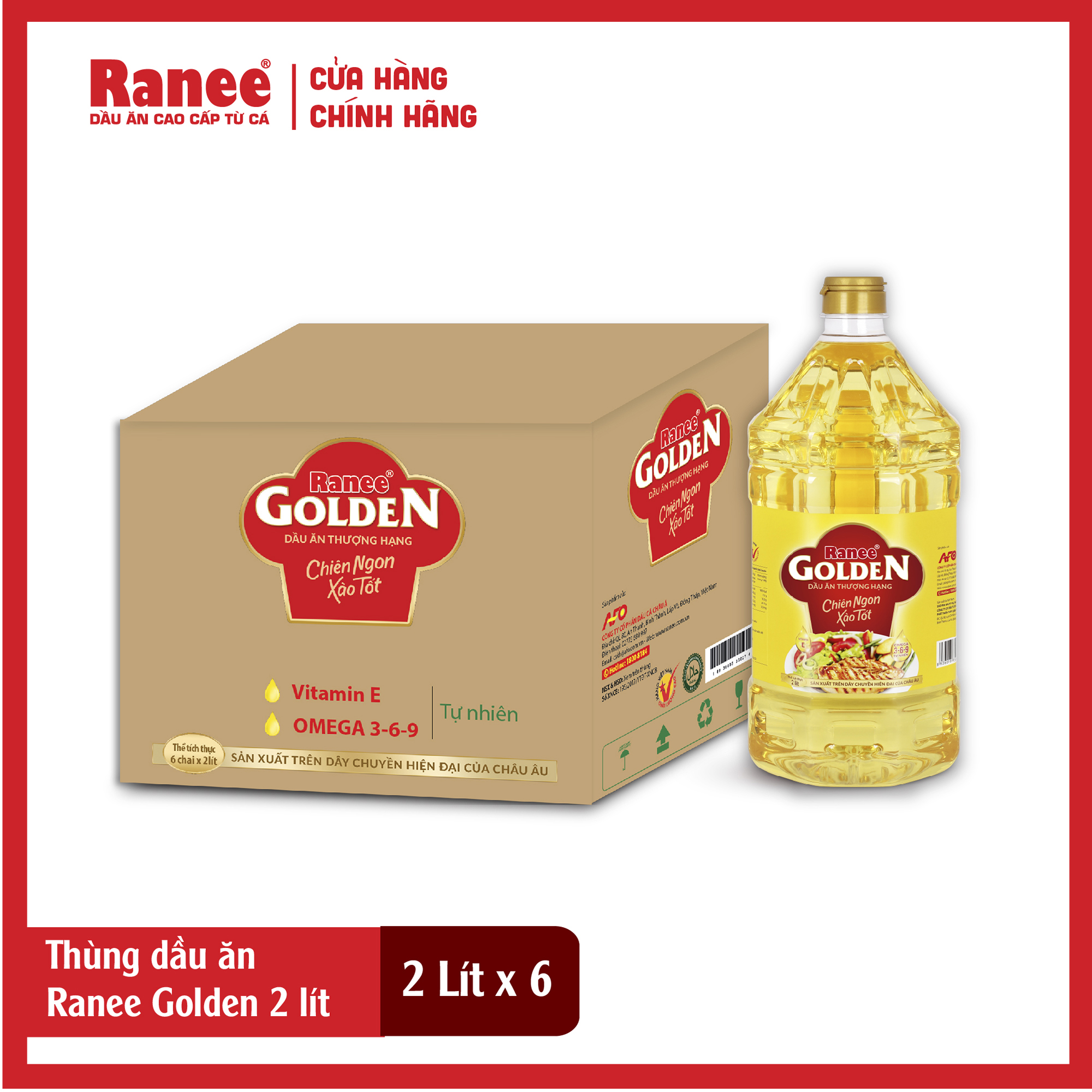 {Đơn 199k tặng hộp chai nước mắm -399k tặng vá gỗ} Thùng dầu ăn Ranee Golden 2 lít (2 lít x 6 chai)