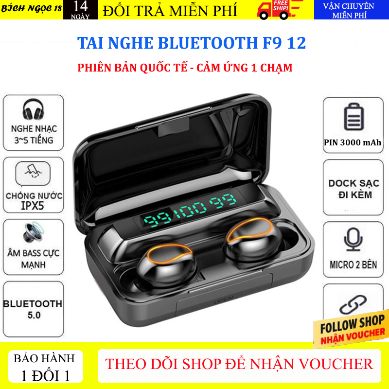 Tai Nghe Bluetooth F9 12 Tai Nghe Không Dây F9 Pro Phiên Bản 2021 Kén Sạc Dung Lượng 2000 mAh Kiêm Sạc Dự Phòng Cho Điện Thoại Âm Thanh 8D Tương Thích Với Mọi Điện Thoại