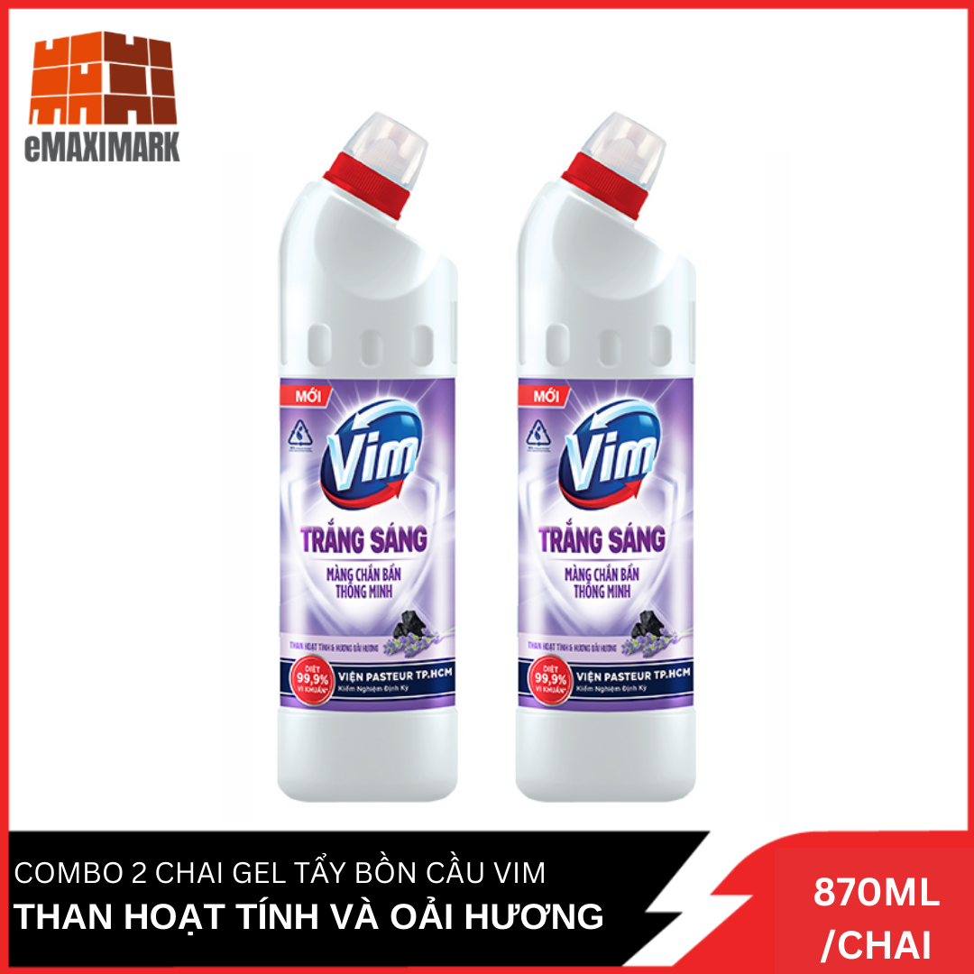[HCM ship 2h] Combo 2 Nước Tẩy Bồn Cầu Vim Trắng Sáng Than Hoạt Tính Và Hoa Oải Hương (Tím) Chai 870ML