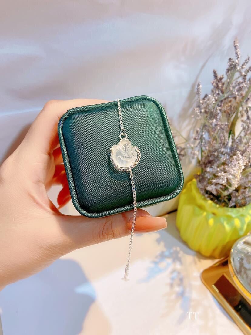 Lắc bạc mix mặt hồ ly thạch anh trắng bọc bạc, vòng tay đá phong thuỷ hợp mệnh kim, trang sức thiết kế đủ hoá đơn thẻ bảo hành