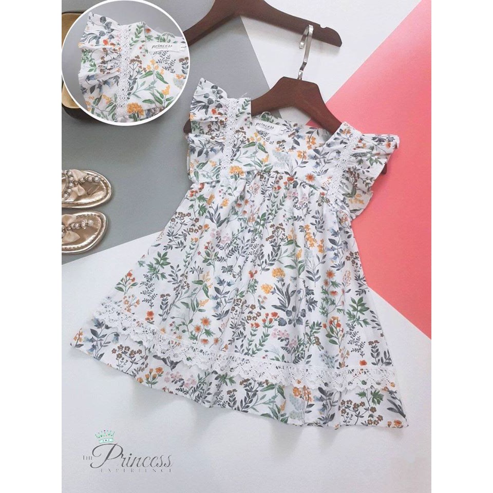 Đầm hoa tay bèo phối ren dành cho bé gái