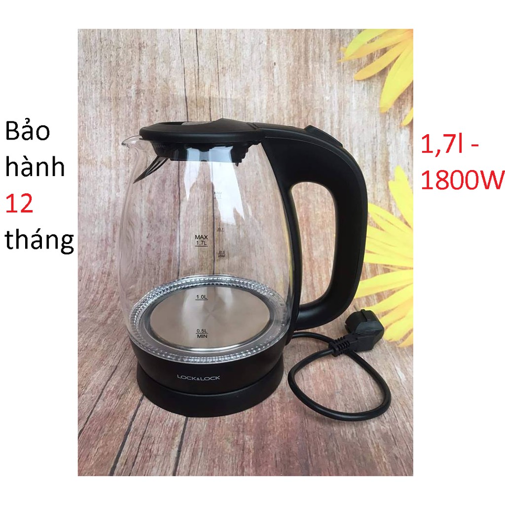 Ấm siêu tốc thủy tinh Lock&Lock EJK432 1.7L Bảo hành 12 tháng (CL)