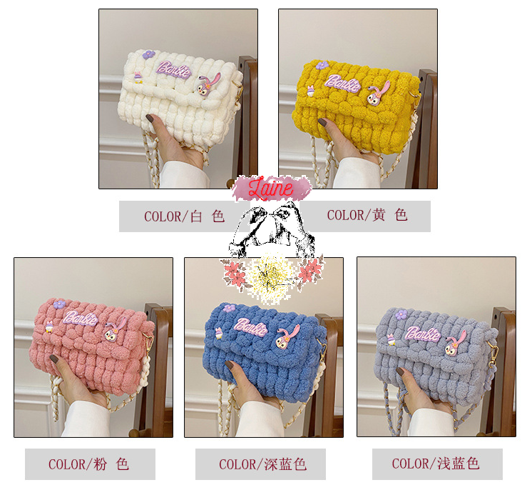 Túi tự đan Barbie nhung tròn cute đầy đủ phụ kiện