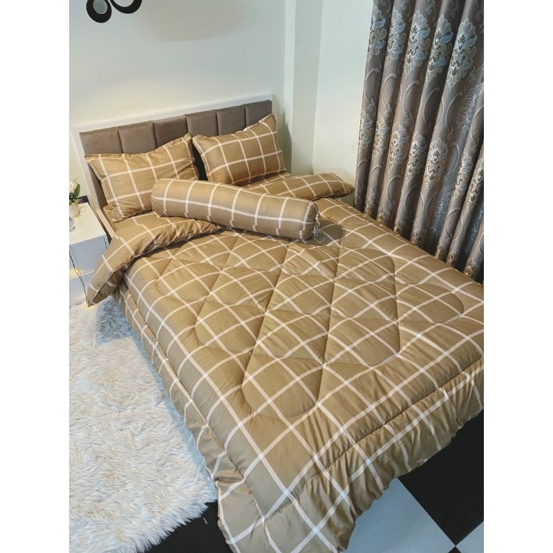 Bộ chăn phao ga gối 5 món poly cotton chăn bông dày 1m8x2m
