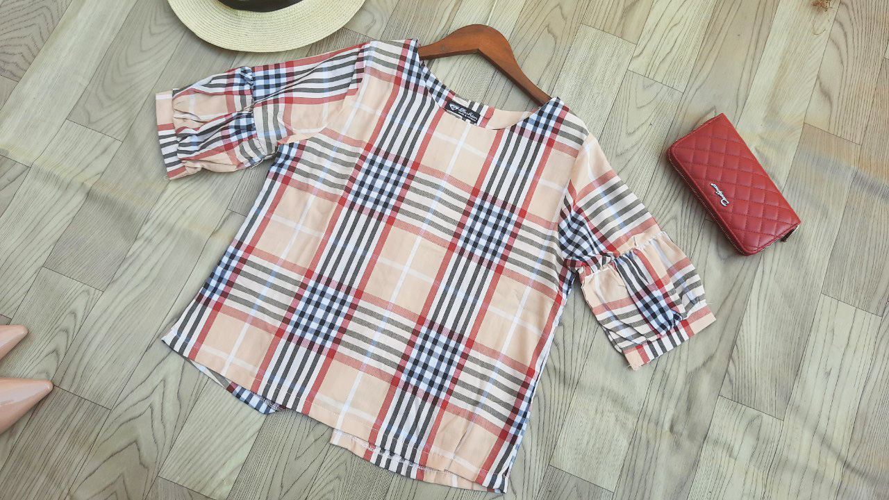 Áo sơ mi công sở nữ linen cổ tròn tay phồng