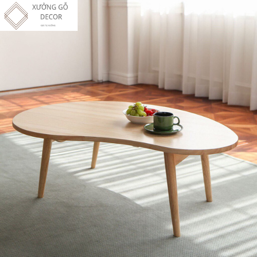Bàn Sofa Gỗ Hình Hạt Đậu Chân Gỗ Tự Nhiên