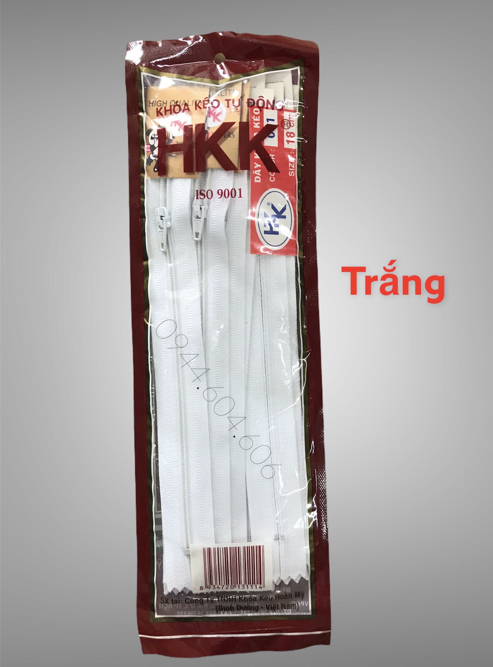 LỐ DÂY KÉO QUẦN TÂY HKK (1 lố/ 12 sợi/ 18cm)