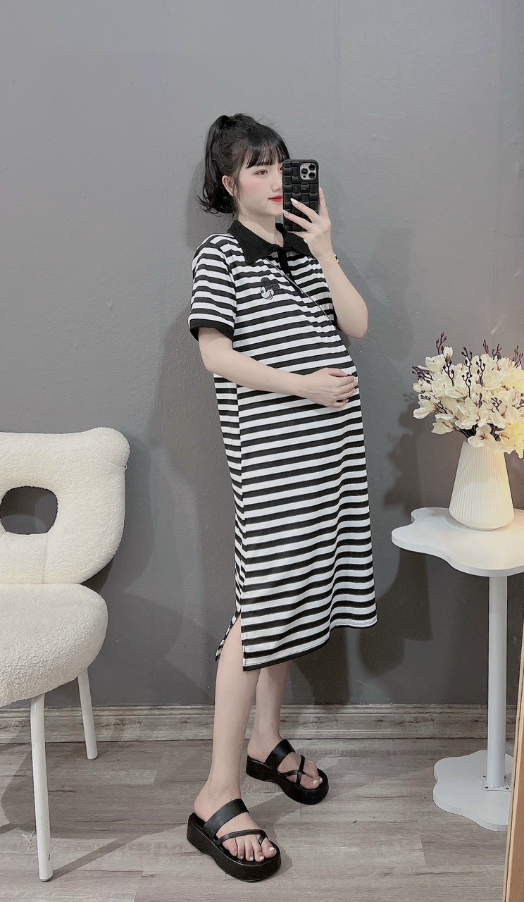 Váy bầu dự tiệc suông - đầm bầu công sở phong cách hàn quốc - váy babydoll tiểu thư
