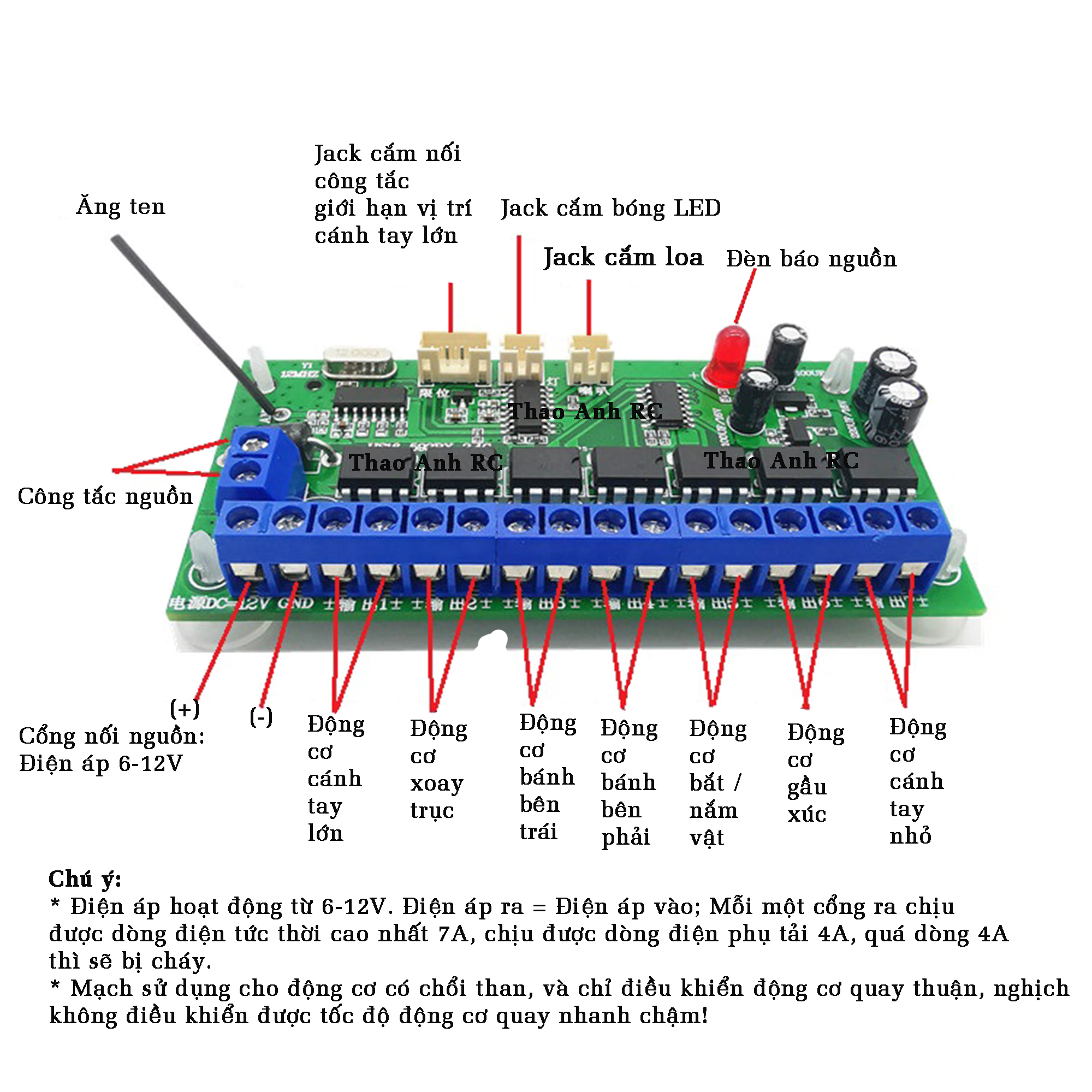 Bộ điều khiển 7 motor dùng chế máy xúc đồ chơi điều khiển từ xa đồ chơi mô hình