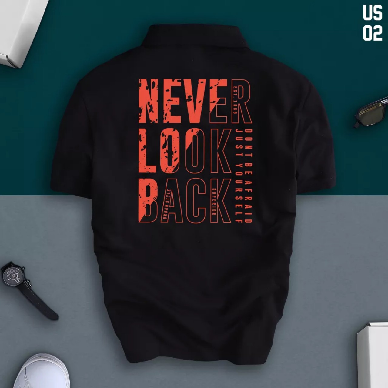 Áo thun cổ trụ cổ bâu polo NEVER LOOK BACK(VẢI DA CÁ) - AOTHUNSN