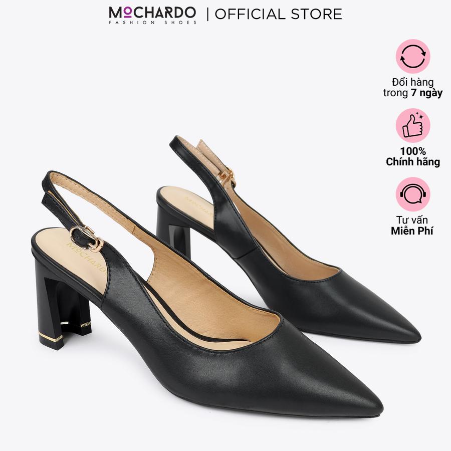 Giày slingback mũi nhọn da lì gót kiểu cao 7cm MOCHARDO HL-11