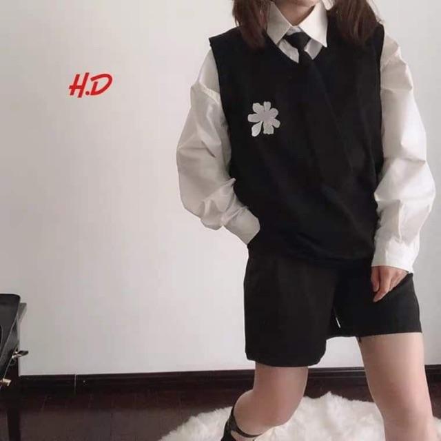 Sét áo gile hoa cúc sơ mi kèm cavat HDA0919