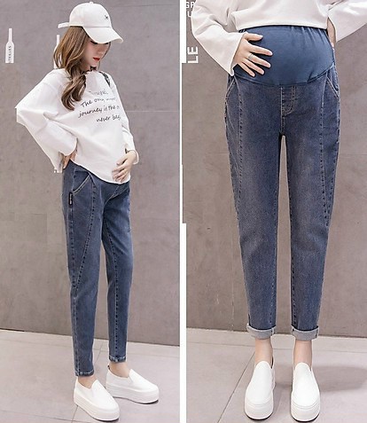 Hàng cao cấp - Quần bầu jean (jean thật) có chun chỉnh bụng