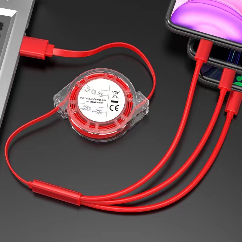 Dây cáp sạc nhanh 3 trong 1, dây rút, 3 đầu cổng usb ra type c micro usb