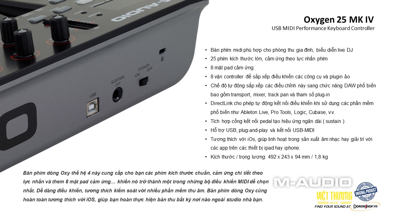 [HCM]Đàn phím điện tử âm nhạc M-Audio Midi Controller Oxygen 25 mk4