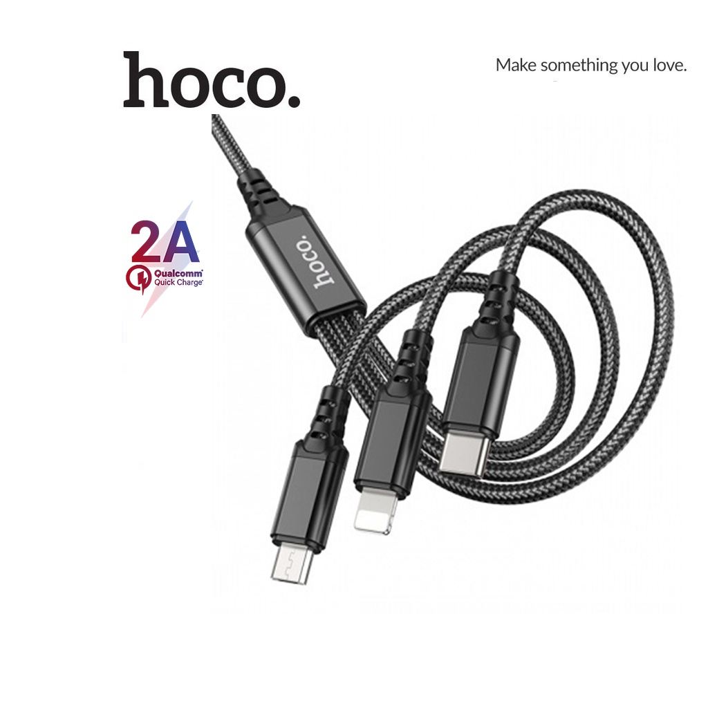 Cáp sạc Hoco X76 3IN1 sạc nhanh 2A vải dù siêu bền thiết kế chống gập dài 1M