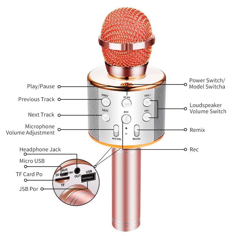 Micro Hát Karaoke Bluetooth Không Dây WS-858，Kèm loa Âm vang Ấm mic hát karaoke cầm tay mini micro hát trên xe hơi mic hát , loa bluetooth mini giá rẻ