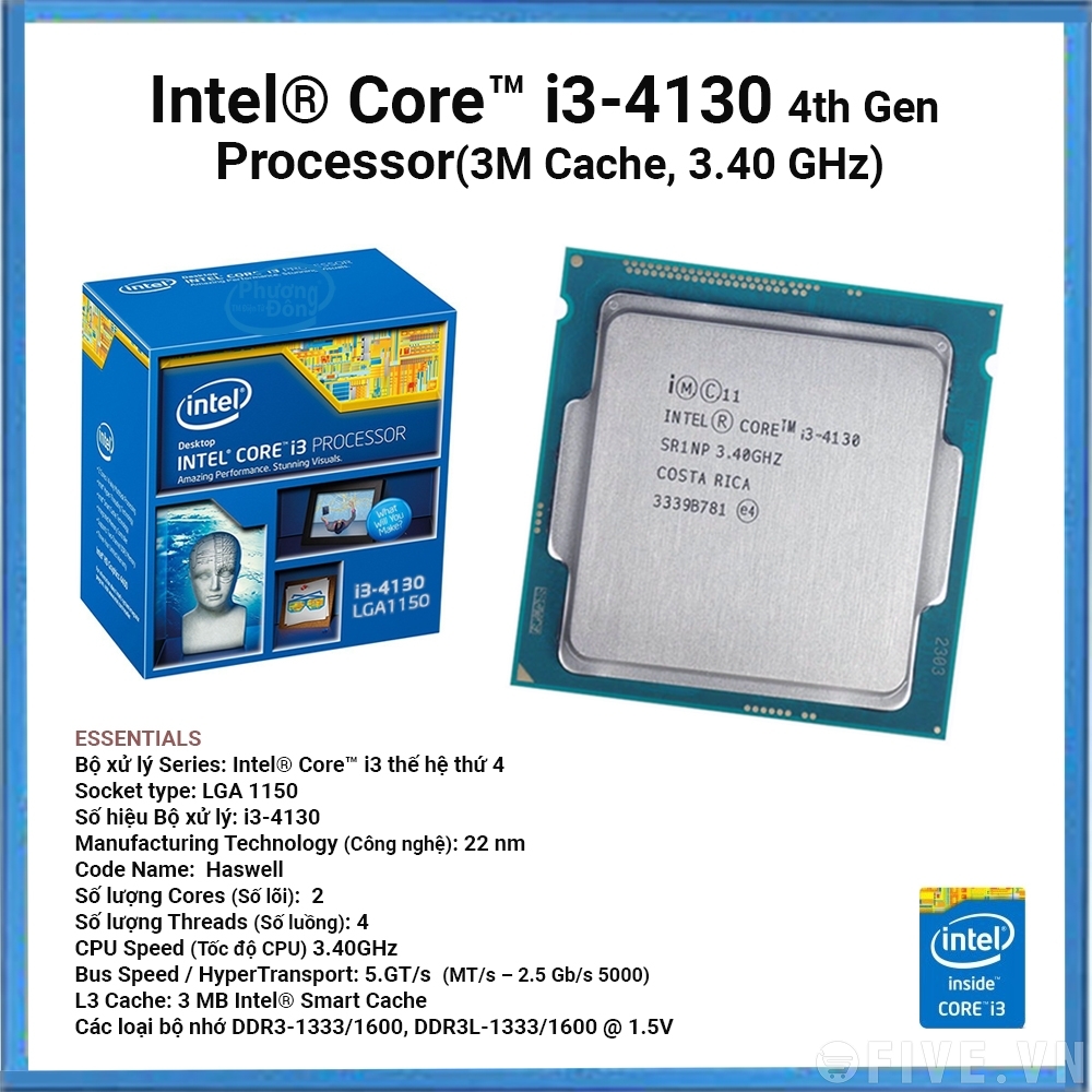 [HCM]Bộ vi xử lý Intel Core i3 4130 (3.40GHz 3M 2 Cores 4 Threads)