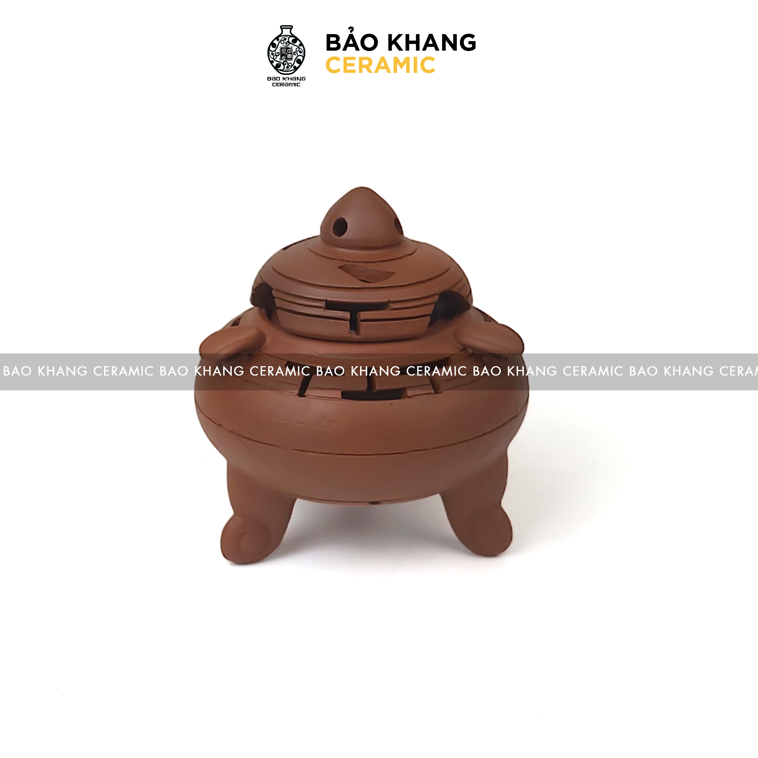 Lư đốt trầm đất tử sa gốm sứ Bát Tràng Bảo Khang