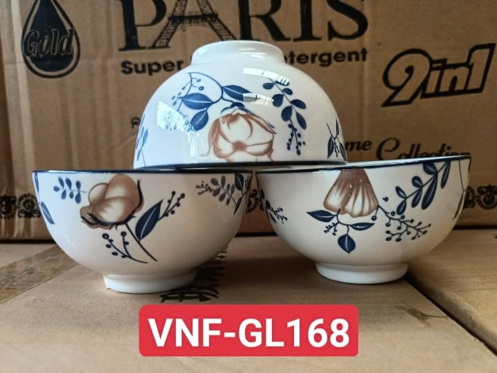 combo 10 chén sứ, 5 chén cơm sứ hoa văn mèo GL114, chén cơm sứ trắng 11cm