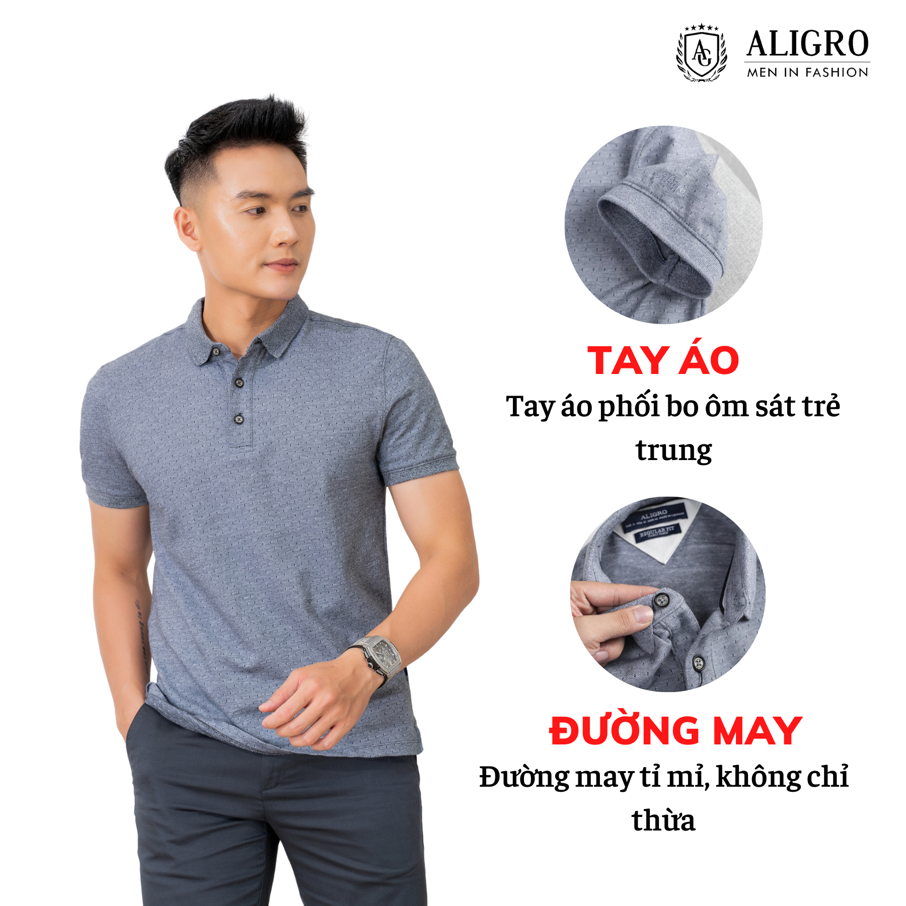 Áo polo nam ngắn tay ALIGRO chất liệu cotton hoạ tiết nhí đơn giản sang trọng ALGPLO4A4M