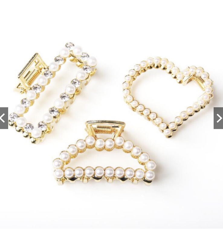 Set 3 kẹp càng cua đính đá cực xinh -combo 3 kẹp tóc ngọc trai đính hạt hot trend