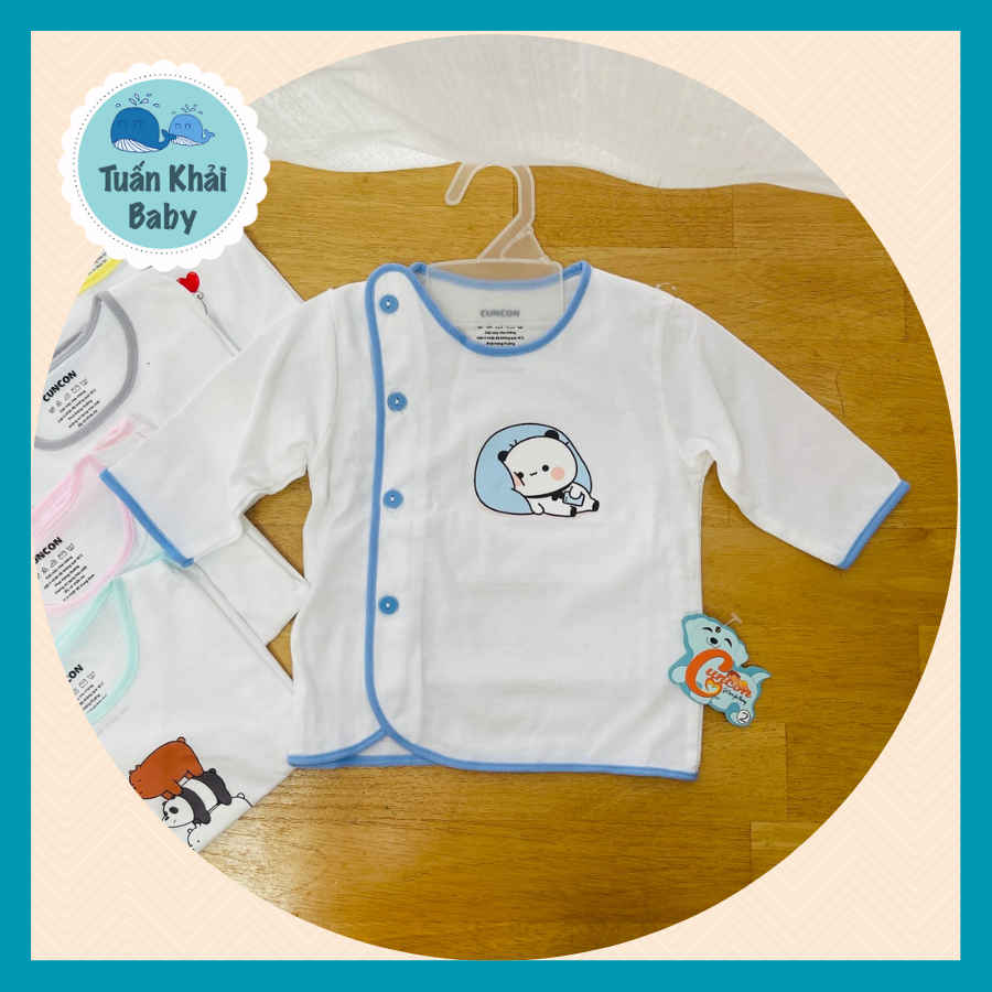 Combo 5 áo sơ sinh cotton cao cấp cuncon | áo trắng tay dài cài lệch | size 1,2,3 cho bé sơ sinh - 9kg | quần áo sơ sinh | quần sơ sinh